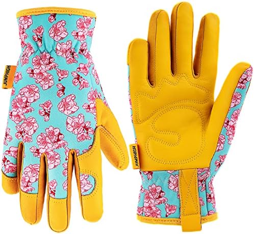 Jumphigh kožne vrtlarske rukavice za žene, vrtne rukavice Thorn Proof Cowhide Radne rukavice izdržljive i fleksibilne dvorišne rukavice