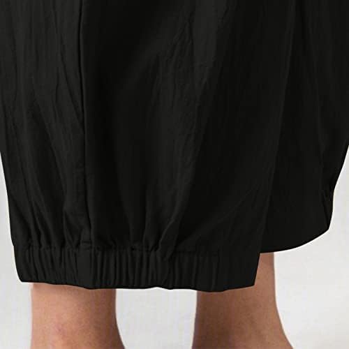 Lcziwo lanene hlače za žene casual labave visoko elastične pamučne palazzo široke noge duge hlače s džepovima