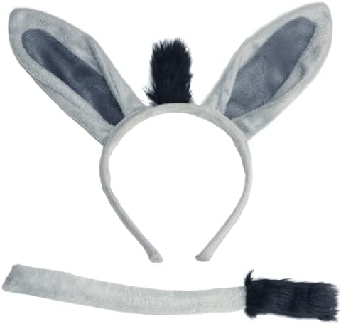 Komplet pribora za kostim magaraca-traka za glavu s magarećim ušima, rep, nos i leptir mašna, komplet za igranje životinja za Noć vještica